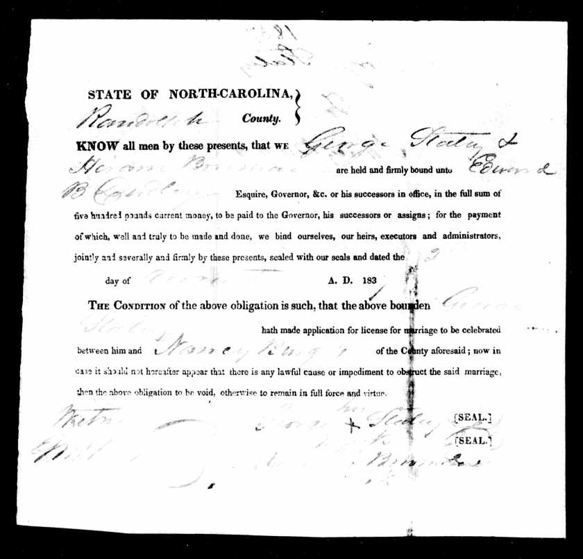 George Staley Nancy Burgess Marriage Bond