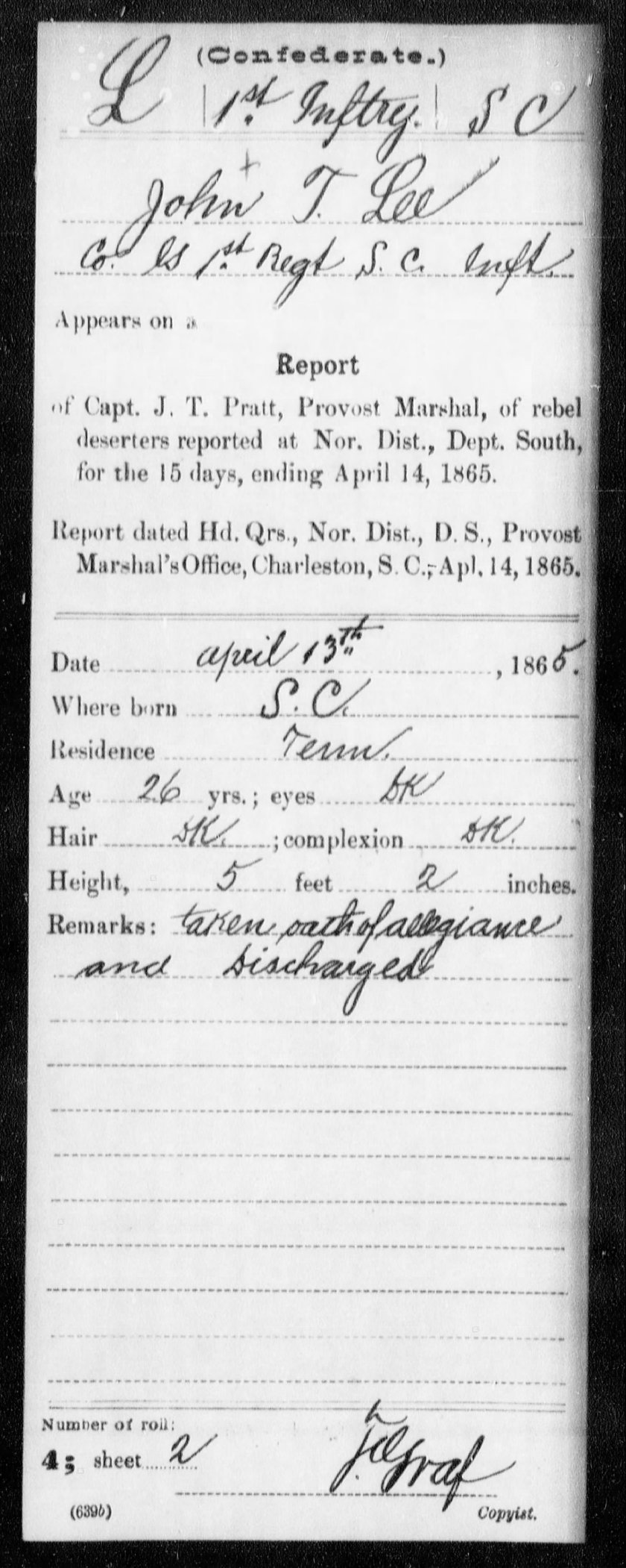 John Thomas Lee Oath of Allegience