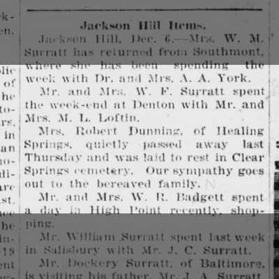 Mrs. Dunning passes away