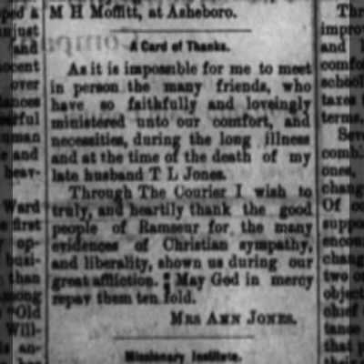 T L Jones Card of Thanks