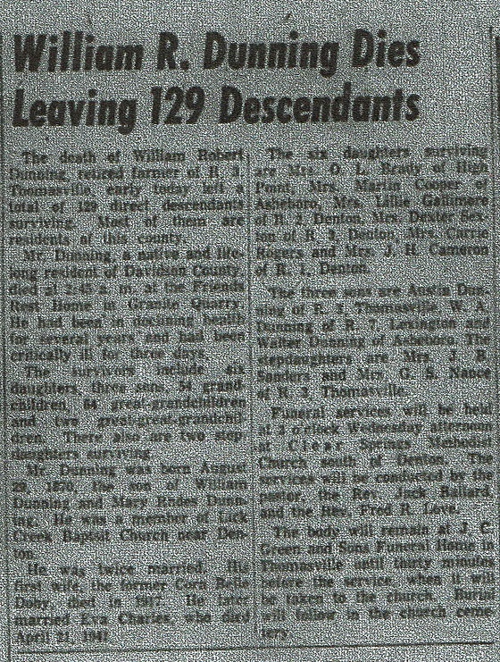 William R Dunning leaves 129 descendants