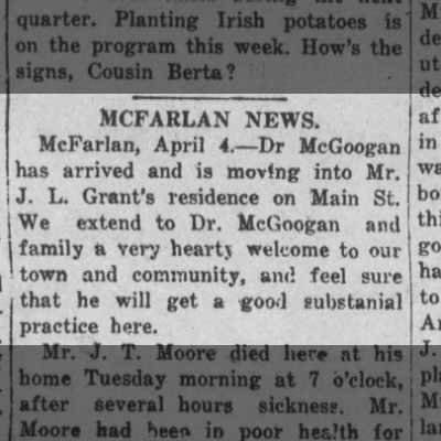 Dr McGoogan comes to McFarlan